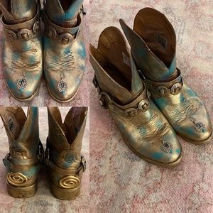 Custom “Gold Teal Distressed” Leather Booties #FarrahNaykaDesigns